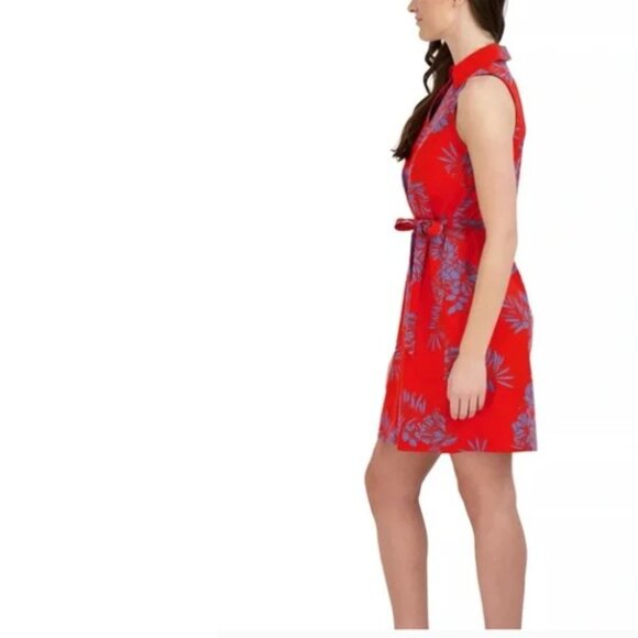 Signature by Robbie Bee Womens Belted Mini Dress Red Tropical Floral XL New - Picture 2 of 6